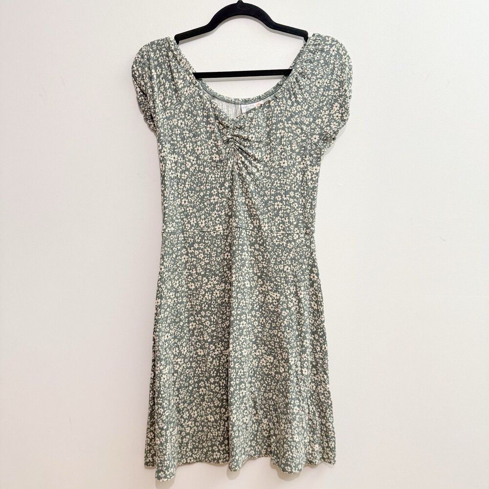 Colorful Planet Teen Aqua Boho Coastal Cowgirl Ditsy Floral Ribbed mini Dress